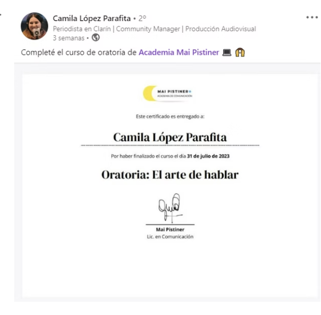 Testimonio LinkedIn Stefania Fardin